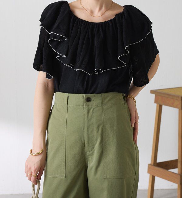  「ラッフルオフショルダーシアーニット」|ニット・セーター|