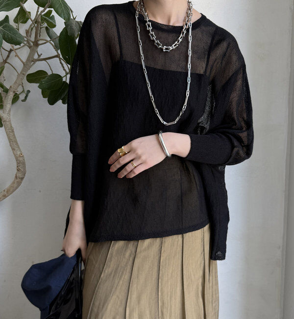  「ストローヤーンポンチョニット」|ニット・セーター|ブラック