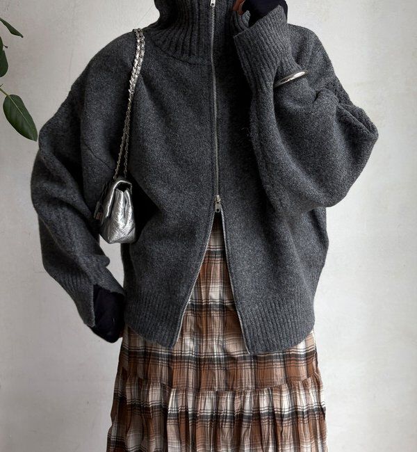  「【WEB限定】ダブルジップニットブルゾン」|カーディガン|