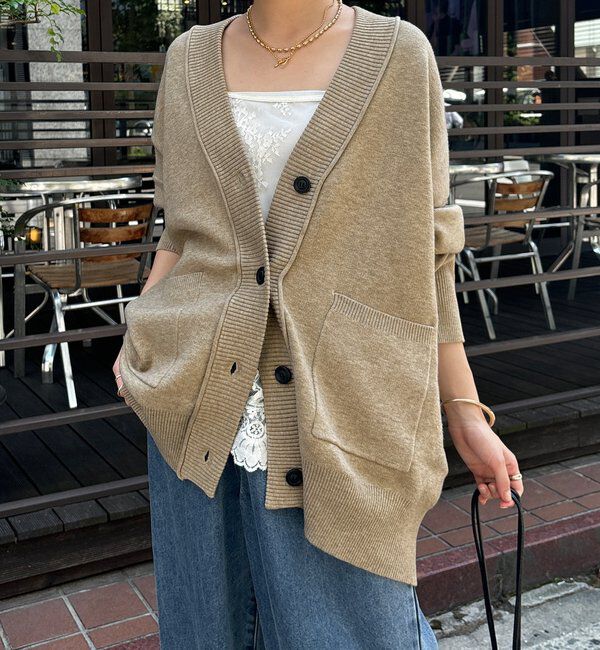  「マシーンウォッシャブルニットカーディガン」|カーディガン|ベージュ