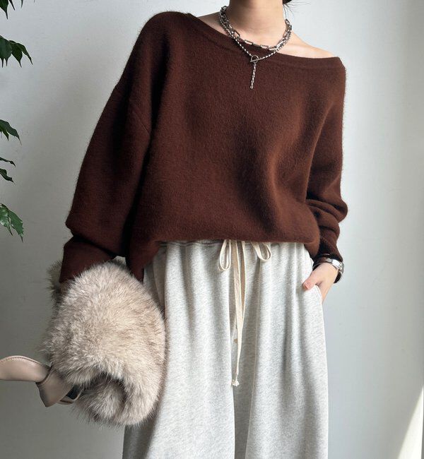  「ファーウールボートネックプルオーバー」|ニット・セーター|