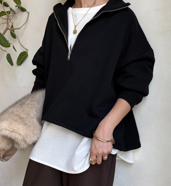  「裏起毛ドロストハーフジッププルオーバー」|Tシャツ・カットソー|ブラック