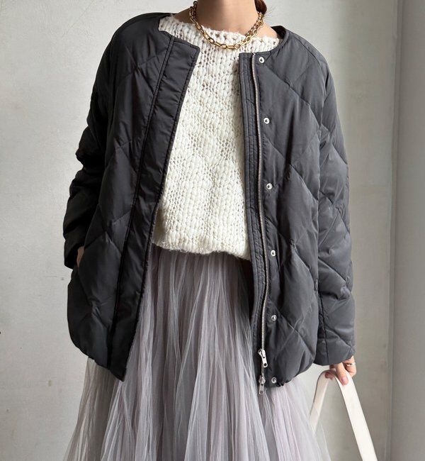  「ストレッチタフタ袖リブショートダウン」|その他|チャコールグレー