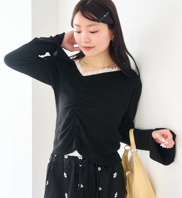  「【4色展開】レースシャーリングニット」|ニット・セーター|