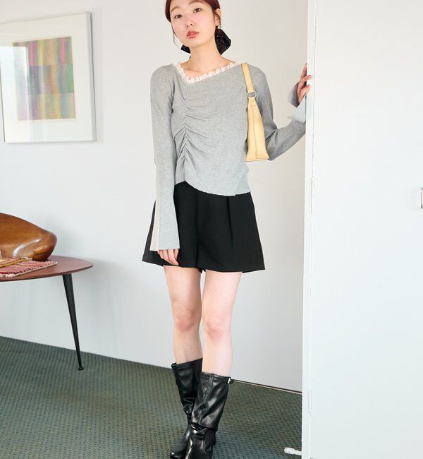  「【4色展開】レースシャーリングニット」|ニット・セーター|