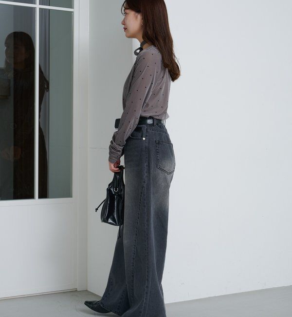  「【2サイズ展開/低身長サイズ/ウエスト調節可】カーブステッチデニム」|デニム|