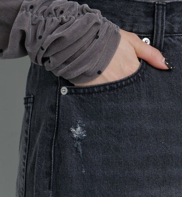  「【2サイズ展開/低身長サイズ/ウエスト調節可】カーブステッチデニム」|デニム|