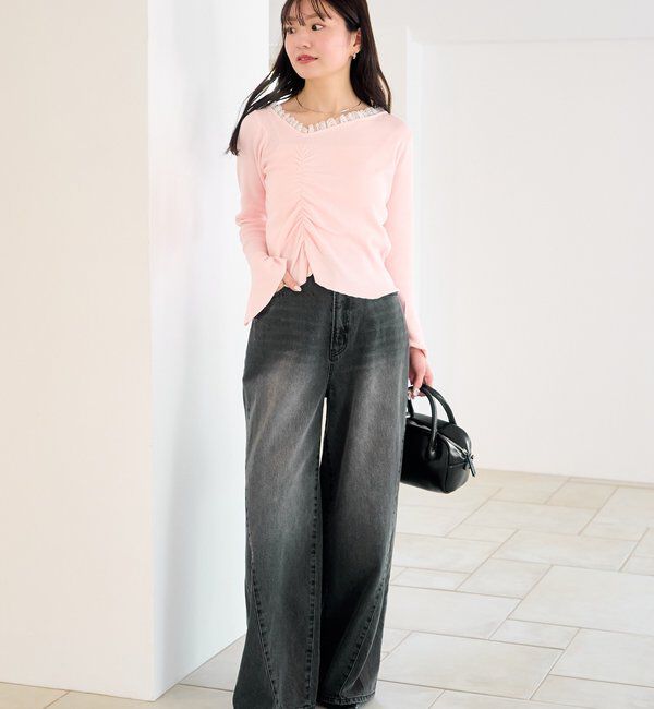  「【2サイズ展開/低身長サイズ/ウエスト調節可】カーブステッチデニム」|デニム|