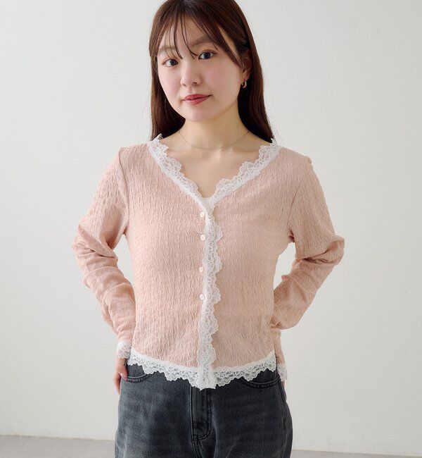  「レース切替カーディガン」|Tシャツ・カットソー|