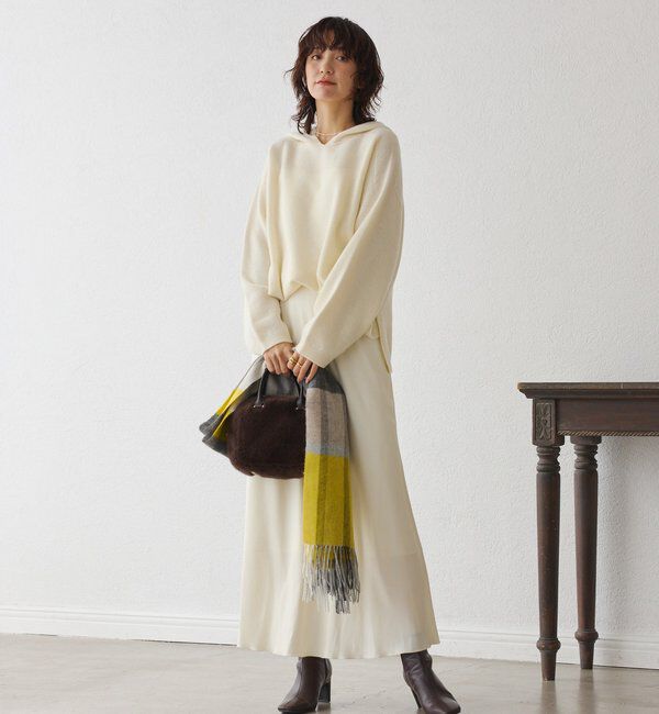  「【フードがアクセントに】ウール100ホールガーメントフーディ」|ニット・セーター|