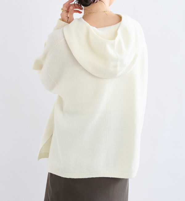  「【フードがアクセントに】ウール100ホールガーメントフーディ」|ニット・セーター|