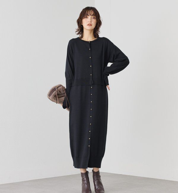  「【羽織としても使える】レイヤードニットワンピース」|ワンピース|