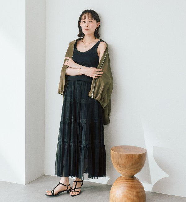  「【フェミニンなムードを演出】チュールリブタンクトップ」|キャミソール|