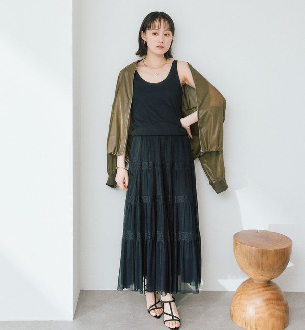  「【フェミニンなムードを演出】チュールリブタンクトップ」|キャミソール|