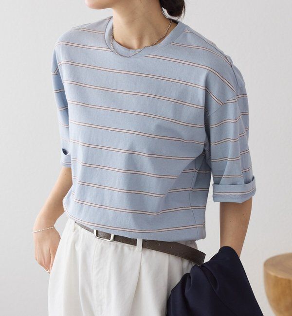  「【大人のボーダーTシャツ】マルチボーダーゴブソデTee」|Tシャツ・カットソー|サックスブルー