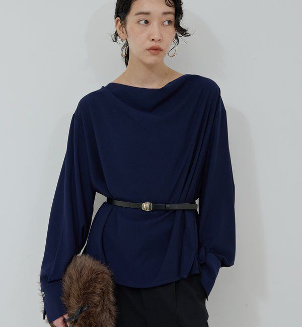  「フロントドレープブラウス」|シャツ・ブラウス|ネイビー