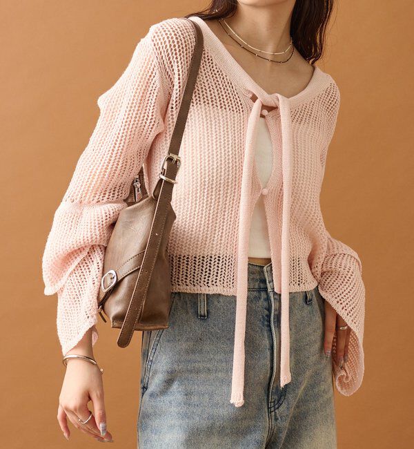  「フリルスリーブメッシュカーデ」|カーディガン|