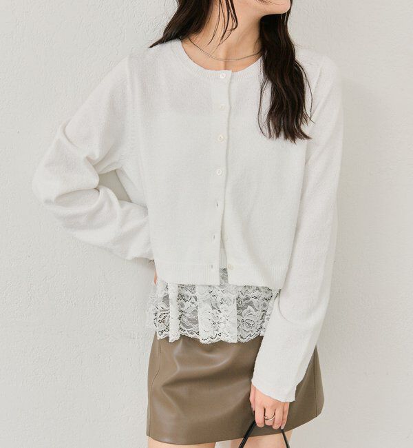  「ブークレ裾レースカーデセット」|カーディガン|