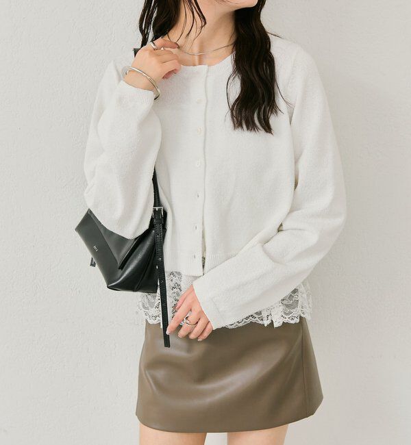  「ブークレ裾レースカーデセット」|カーディガン|