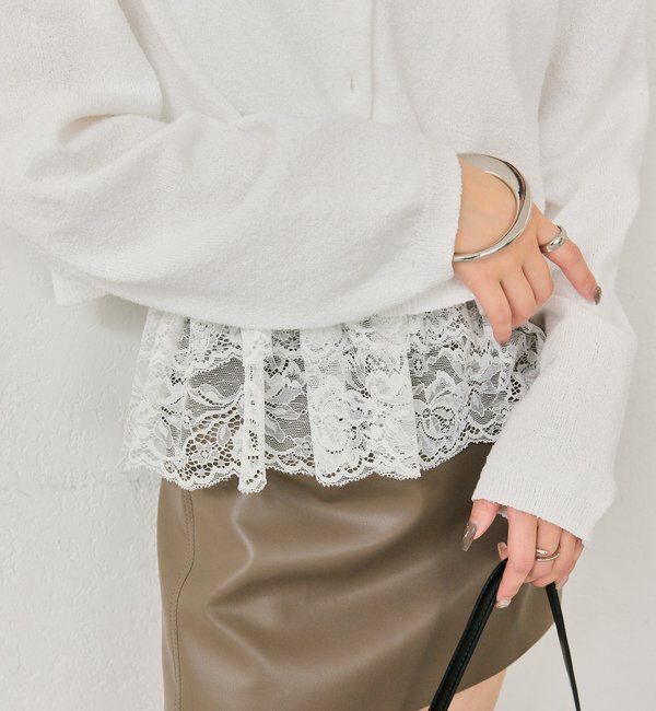  「ブークレ裾レースカーデセット」|カーディガン|