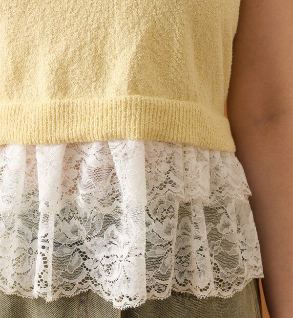  「ブークレ裾レースカーデセット」|カーディガン|