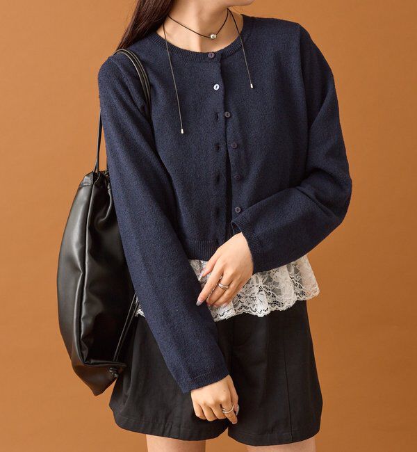  「ブークレ裾レースカーデセット」|カーディガン|