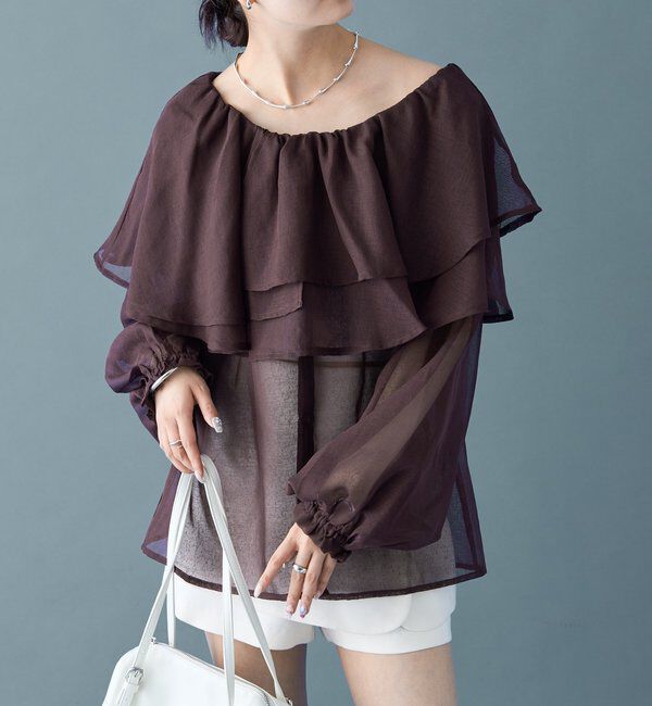  「シアーフリル長袖ブラウス」|シャツ・ブラウス|