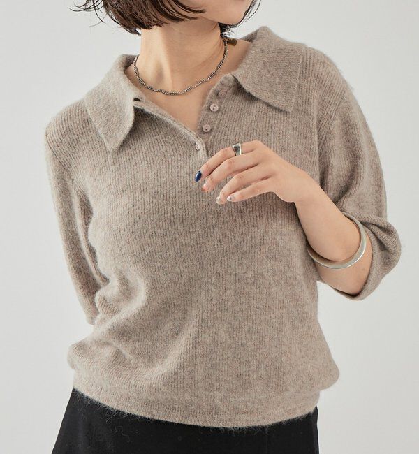  「衿付き半袖ニット」|ニット・セーター|ベージュ