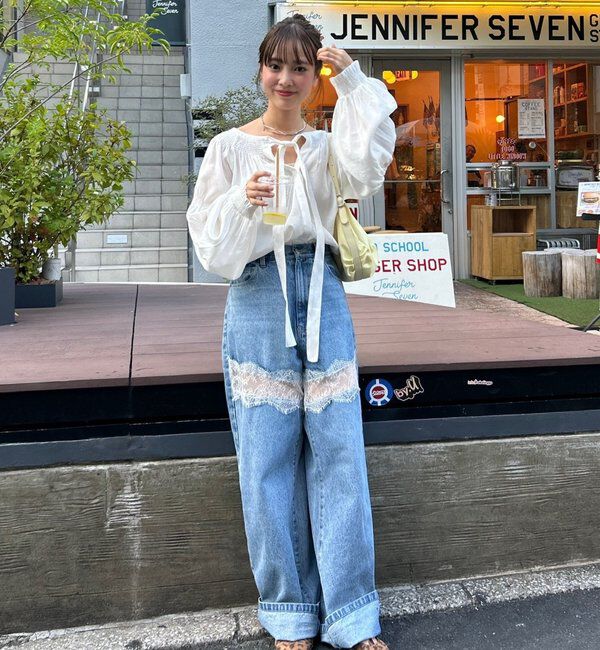  「レース切替デニム」|デニム|