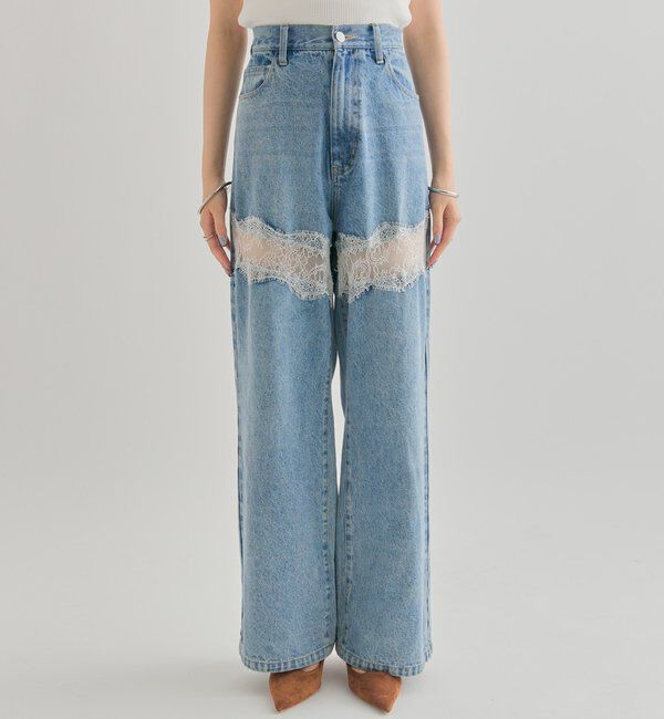  「レース切替デニム」|デニム|