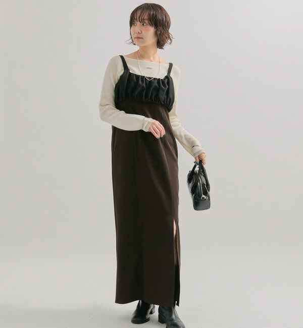  「ギャザービスチェSETワンピース」|ワンピース|