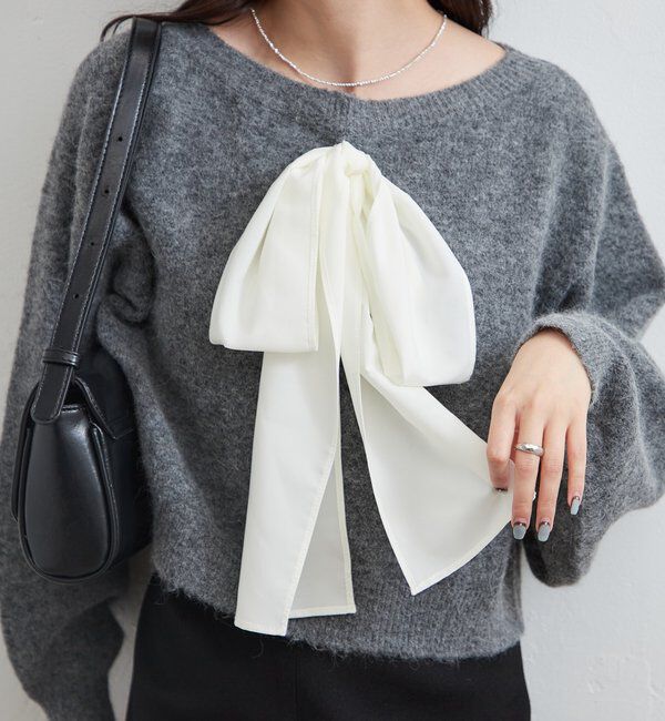  「リボン付きニット プルオーバー」|ニット・セーター|