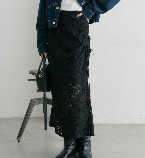  「レースミドル スカート」|スカート|ブラック