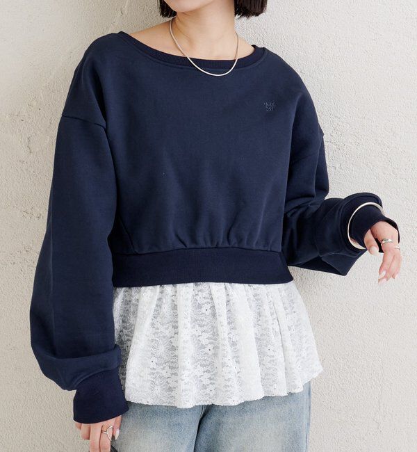  「ポイント刺繍ショートスウェット」|Tシャツ・カットソー|