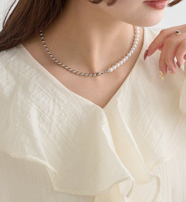  「【Lara】パール&times;ボールネックレス」|リング|シルバー