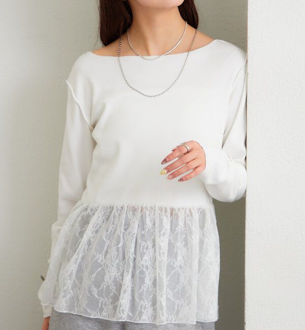  「レースペプラムリブロンT」|Tシャツ・カットソー|オフホワイト