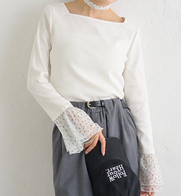  「袖口チュールロンT」|Tシャツ・カットソー|