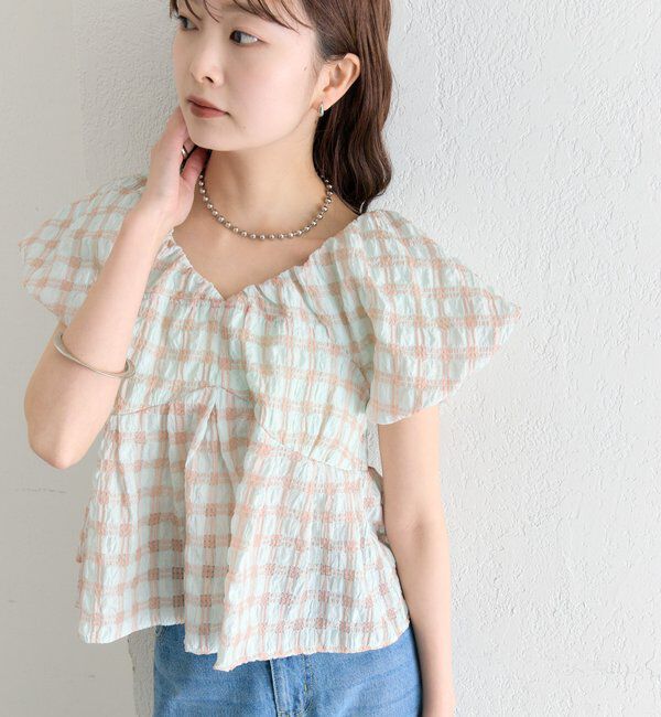  「チェックパフブラウス」|シャツ・ブラウス|