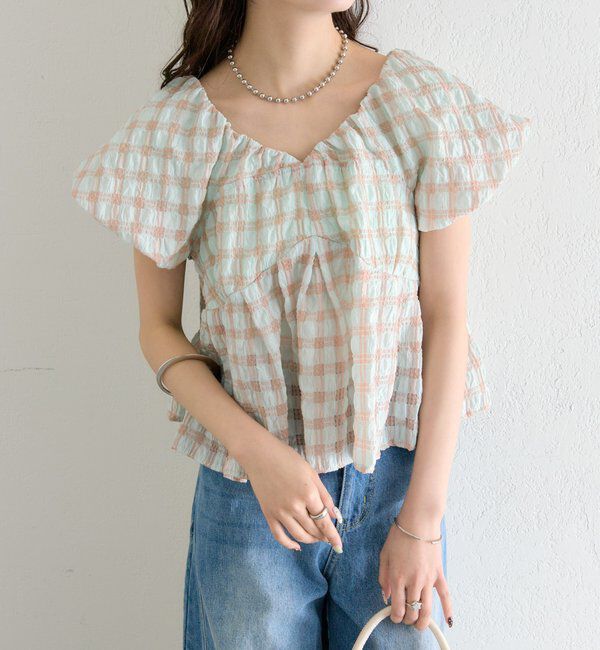  「チェックパフブラウス」|シャツ・ブラウス|
