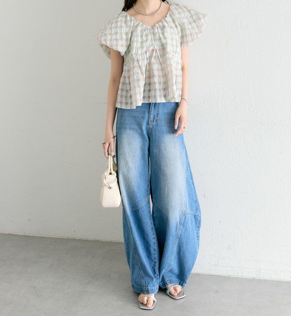  「チェックパフブラウス」|シャツ・ブラウス|