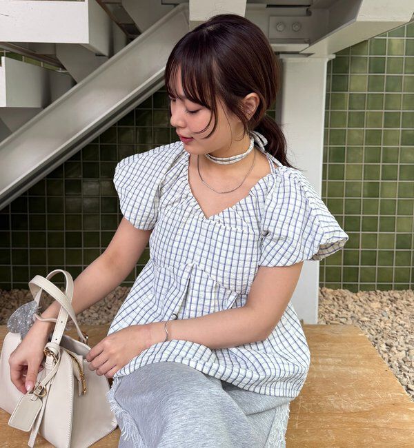  「チェックパフブラウス」|シャツ・ブラウス|