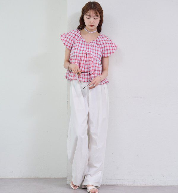  「チェックパフブラウス」|シャツ・ブラウス|