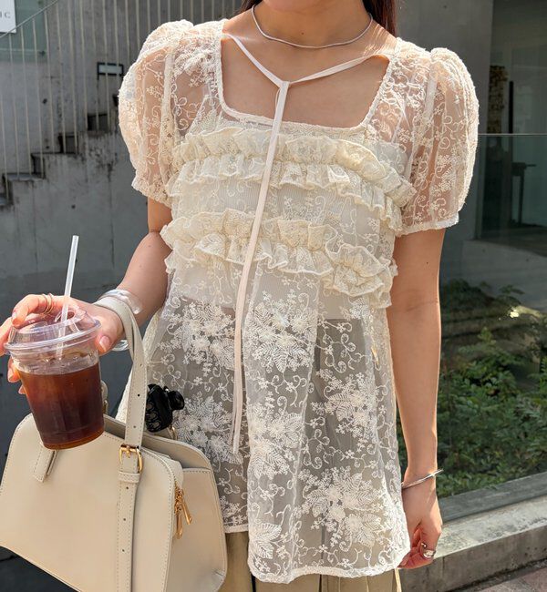  「オーガンジーフラワーブラウス」|シャツ・ブラウス|