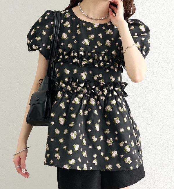  「オーガンジーフラワーブラウス」|シャツ・ブラウス|ブラック