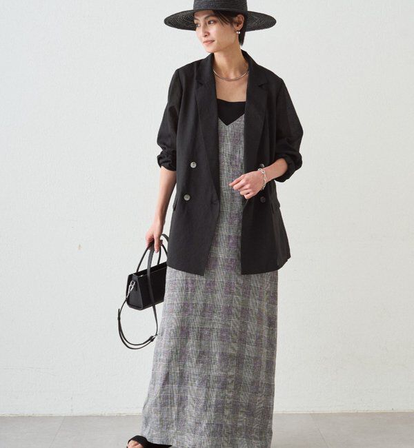  「チェックリネンキャミワンピース」|ワンピース|ブラック