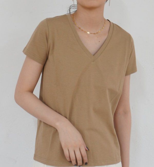  「ディープVカットソー」|Tシャツ・カットソー|ベージュ