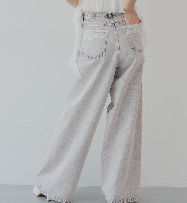  「ポケットレースワイドデニム」|デニム|ピンクその他1