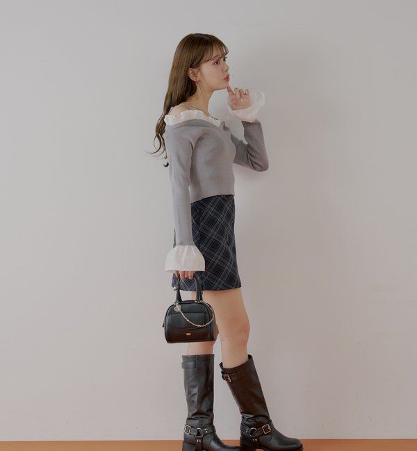  「2wayレイヤードチェックボックスタイトミニスカート」|スカート|