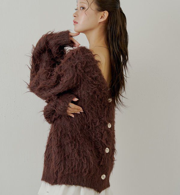  「金釦シャギールーズカーディガン」|カーディガン|ブラウン