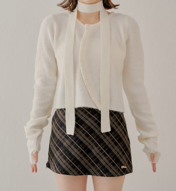  「チョーカー付きラウンドボタンコンパクトカーディガン」|カーディガン|